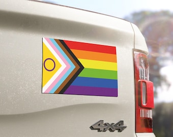 新登場！プログレスプライド レインボーカーマグネット：LGBTQ+ 支援車両用デカール、プライド月間用カラフルカーステッカー