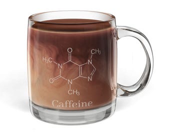 Caffeine Molecule Glass Coffee Mug | Engraved 12.25oz