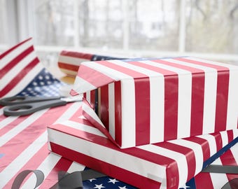 Papel de regalo patriótico, papel de regalo con la bandera de EE. UU., Día de la Independencia, 4 de julio, Día de los Caídos, festividades, celebraciones