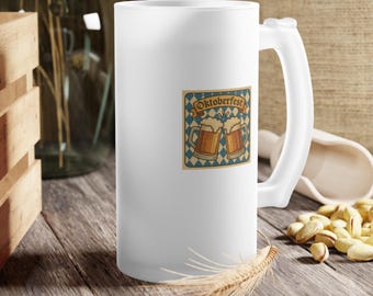 Frosted Glass Beer Mug: Oktoberfest Design, Personalized Pub Decor