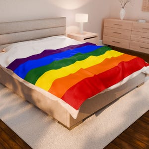 Pride Rainbow Velveteen Plush Blanket, Cozy Soft Throw, LGBTQ+ Gift, Colorful Home Decor, Perfect for Pride Month