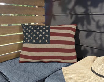Cojín de exterior con la bandera patriótica de EE. UU.: decoración bohemia del Día de la Independencia