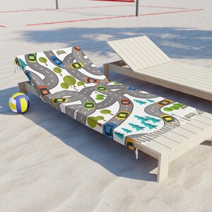 Boho Strandtuch mit Straßenkarte Kid Design, Kinder Stranddecke, Reise Thema Badetuch, Kinderzimmer Dekor, Einzigartiges Babypartygeschenk,