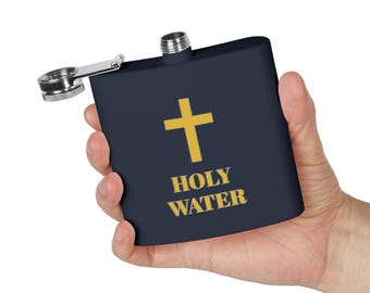 Holy Water Stainless Steel Flask: Personalized Baptism Gift, 6oz