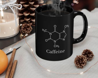 Caffeine Molecule Black Mug | Chemical Structure Coffee Cup