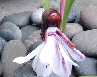 White and purple  Flower Fairy,  Fairy doll, fairy,  Garden fairy, Waldorf Doll, bendy doll