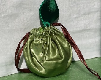 Green Apple drawstring bag, jewelry, wedding, teacher gift
