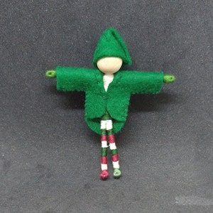 Christmas Elf - green mittens - Santa&#39;s helper - Waldorf doll, bendy doll, art, worry doll, art doll