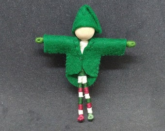 Christmas Elf - green mittens - Santa's helper - Waldorf doll, bendy doll, art, worry doll, art doll