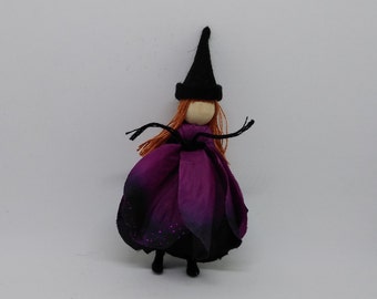 Halloween Witch, Anti Valentine Flower Fairy Doll,  Black Rose Valentine Doll, black and  purple Waldorf Doll