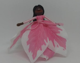 Flower Fairy - Pink and White Poinsettia, bendy doll, art doll, ornament