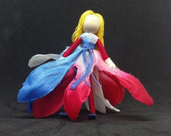 Red, White and Blue Flower Fairy - Small Fairy Doll - Waldorf Doll - Gerber Daisy - Forth of July