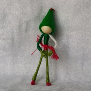 Christmas Elf, Red Sash, in Christmas tree box 2 inches tall image 1