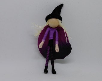 Halloween Wizard  - Black Rose flower fairy - small fairy doll - Boy Doll