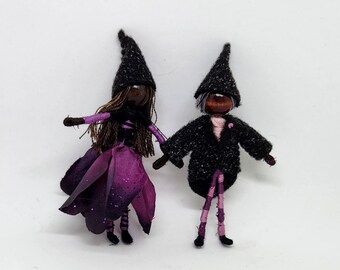 Witch and Wizard Set for Halloween - Pick a Set - Witch, Wizard Black Rose ARt doll, Creepy Doll, worry dolls