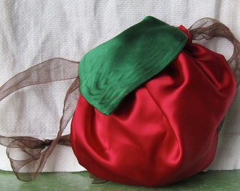 Apple Drawstring Bag, purse, tote, - Trick or Treat, Halloween, teacher gift