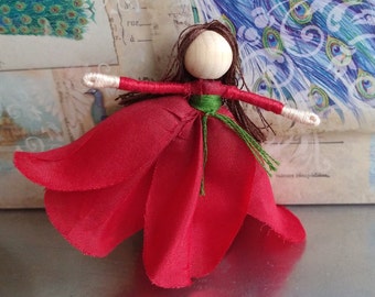 Red Rose Flower Fairy Doll - Art Doll, Waldorf Flower Fairy - Valentine's Fairy