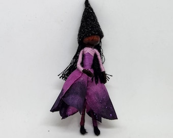 Waldorf Witch, Halloween Flower Fairy Doll - Black Flower fairy - crone doll -  Black Rose