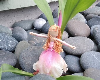 Waldorf Flower Fairy Doll - Pink Art Doll,  Peach Fairy, Worry Doll, Faery, elemental