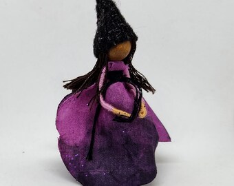 Purple and Black Rose Halloween Witch, flower fairy doll, waldorf doll