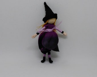 Waldorf Witch, Halloween Flower Fairy Doll - Black Flower fairy - small witch doll -  Black Rose