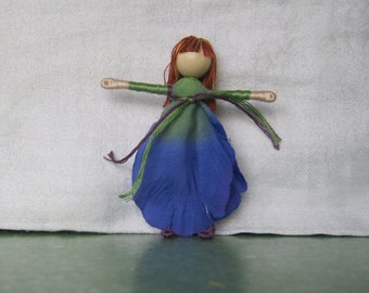 Blue Fairy Doll - Waldorf Doll - Flower Fairy - Art Doll, Worry Doll, Faery, elemental