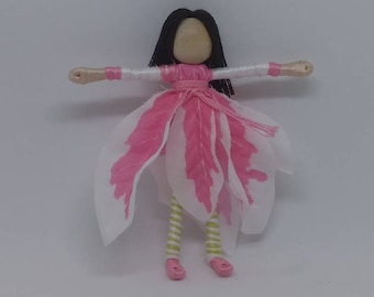 Christmas Elf - Pink and White Poinsettia Art Doll, bendy doll, ornament, worry doll