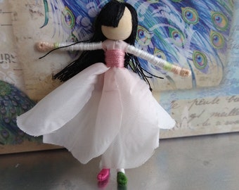 Pink and green Rose Fairy Doll - Art Doll, Waldorf Flower Fairy - Valentine's Fairy