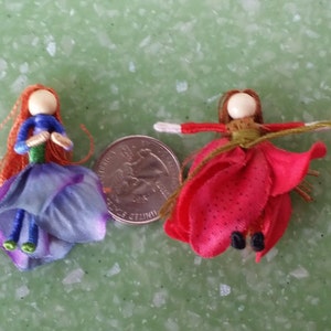 Red Mini Flower Fairy, Art Doll, 2 inch doll, Waldorf, Art Doll, Worry Doll image 2