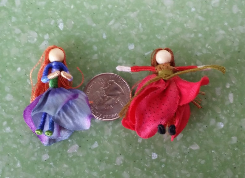 Red Mini Flower Fairy, Art Doll, 2 inch doll, Waldorf, Art Doll, Worry Doll image 2