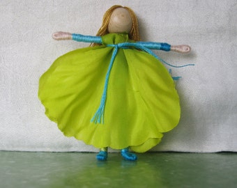 Green Poppy Flower Fairy Doll -  Art Doll, Worry Doll, Waldorf Doll