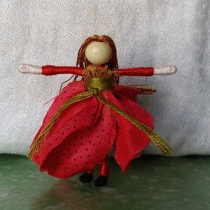 Red Mini Flower Fairy, Art Doll, 2 inch doll, Waldorf, Art Doll, Worry Doll image 1