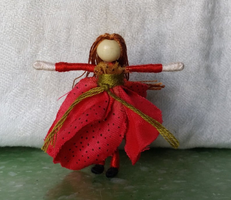 Red Mini Flower Fairy, Art Doll, 2 inch doll, Waldorf, Art Doll, Worry Doll image 1