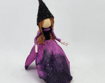 Witch Flower Fairy Doll - Purple Black Rose Flower Fairy