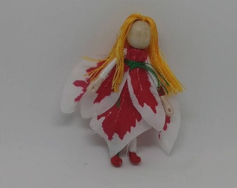 Christmas Fairy - red and white Poinsettia Fairy - Waldorf Flower Fairy Doll - Christmas ornament