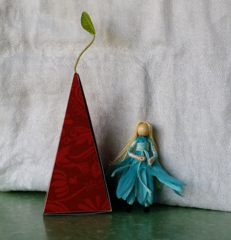 Red Mini Flower Fairy, Art Doll, 2 inch doll, Waldorf, Art Doll, Worry Doll image 4