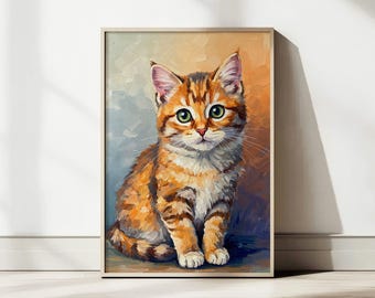 Impresión de gato atigrado pelirrojo: Arte infantil caprichoso para gatitos (descarga digital)