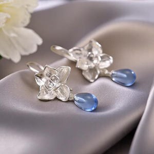 Sterling Silver Flower Hoop Earrings with Removable Water-Drop Dangles – Dainty Wedding & Summer Jewelry for Women