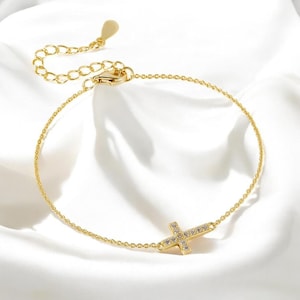 Elegant 14K Gold Cross Bracelet - Delicate Religious Jewelry for Her