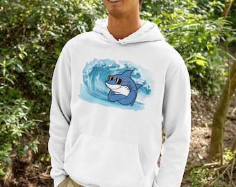 Sudadera con capucha de tiburón diseñada para niños: regalo para amantes de los animales marinos, donación benéfica