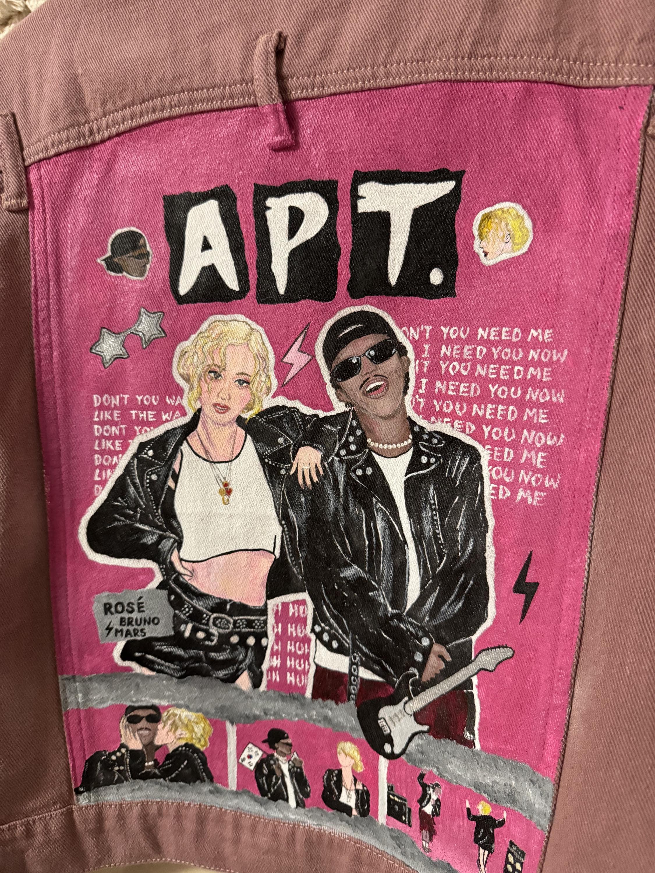 Hand Painted Denim Jacket Bruno Mars Rose Apt - Etsy
