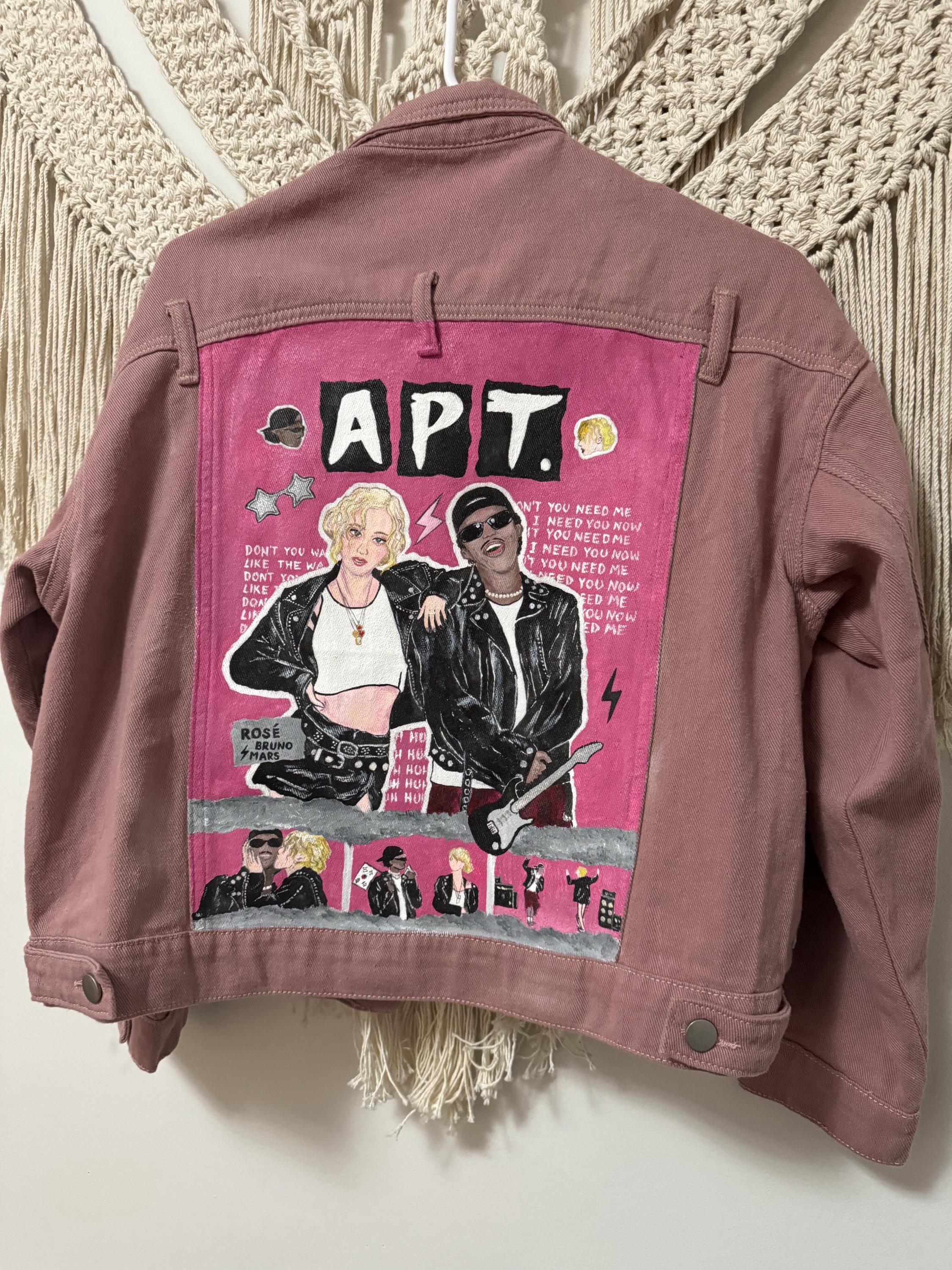 Hand Painted Denim Jacket Bruno Mars Rose Apt - Etsy