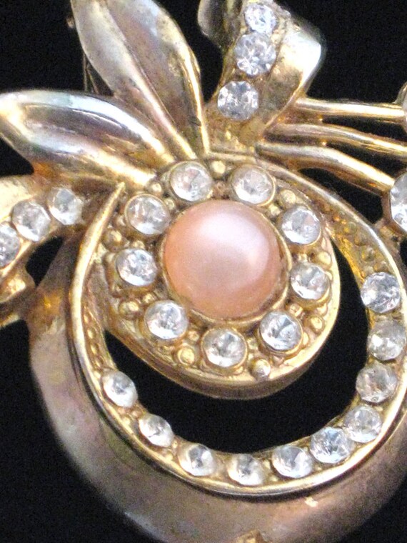 Vintage Pink Moonstone and Rhinestone Pin - image 3