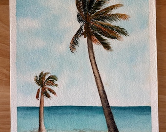 8" x 6" Tropical Serenity Original Watercolor Painting Handmade art wall decor