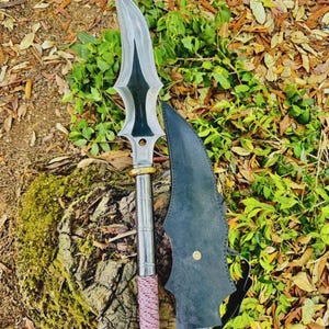 15.5 Inch Hand Forged Sharp Blade Viking Spear | Carbon Steel Blade Throwing Machete Knife Spear Leather Sheath Survival Tools-Ready To Use