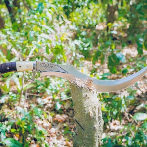 16.5 Inch Full Tang Hand Forged Khopesh Sword Knife | Carbon Steel Bone Handle Bushcraft Knives | Survival Kopis Sword Hunting Knife