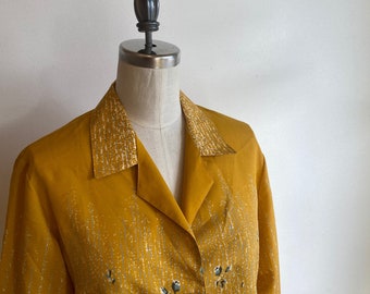 Vintage Yellow Primavera Abstract Floral Button up top