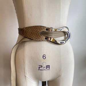 Apple Acc Brown Vintage Real Snakeskin Large Silver Buckle Adjustable Belt XS Apple Acc of New York Snakeskin Belt Womens Medium Metal  main image 4