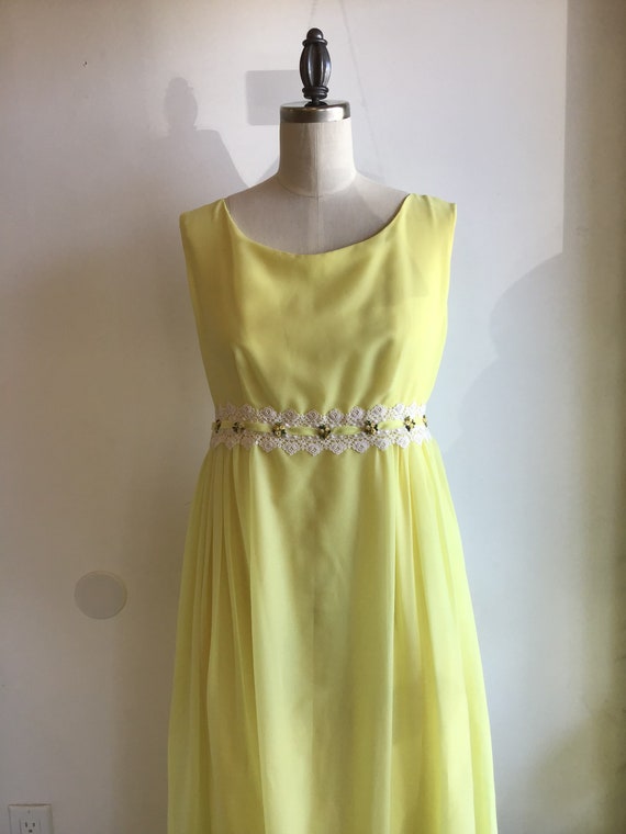 1960s yellow maxi dress bridesmaid  empire Bridge… - image 1