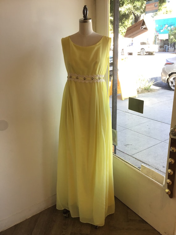 1960s yellow maxi dress bridesmaid  empire Bridge… - image 2